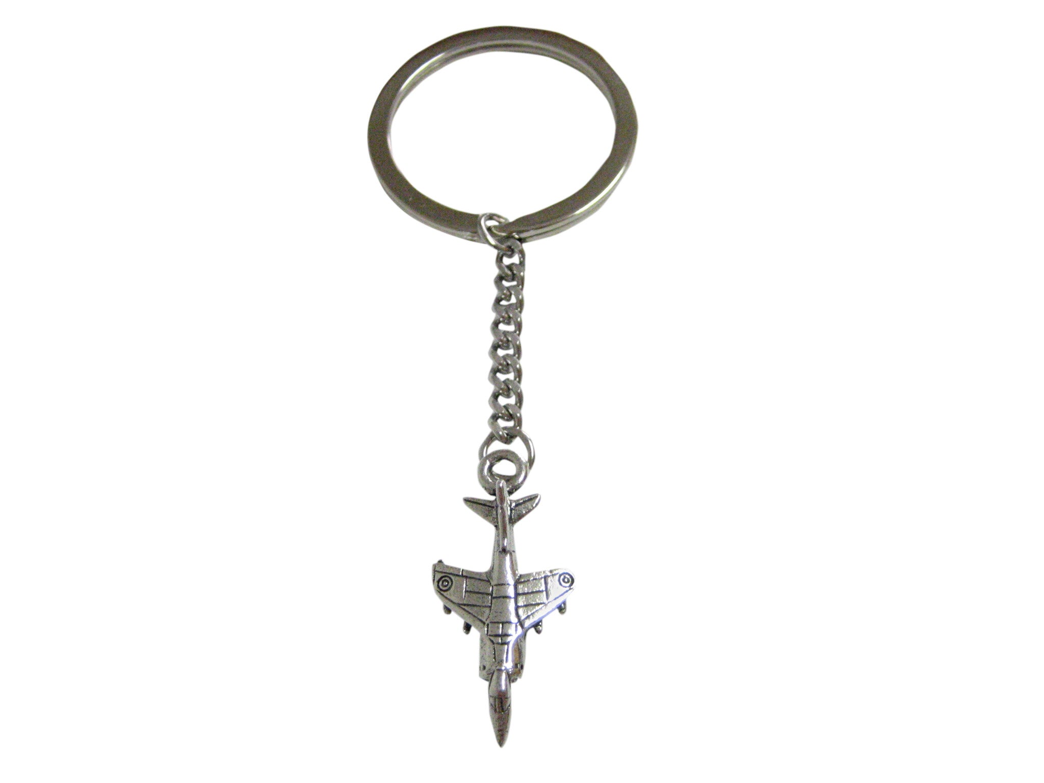 Silver Toned Textured Harrier Jet Plane Pendant Keychain