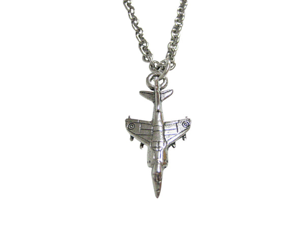 Silver Toned Textured Harrier Jet Plane Pendant Necklace