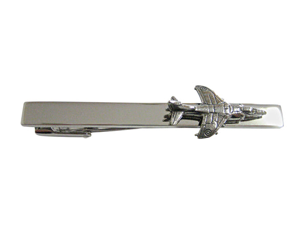 Silver Toned Textured Harrier Jet Plane Square Tie Clip