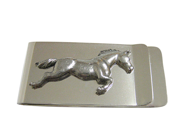 Silver Toned Textured Horse Money Clip