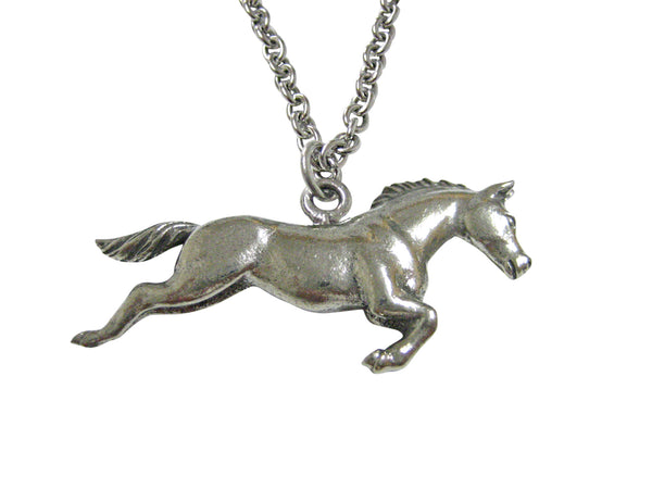 Silver Toned Textured Horse Pendant Necklace