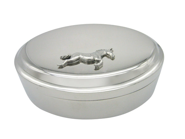 Silver Toned Textured Horse Pendant Oval Trinket Jewelry Box