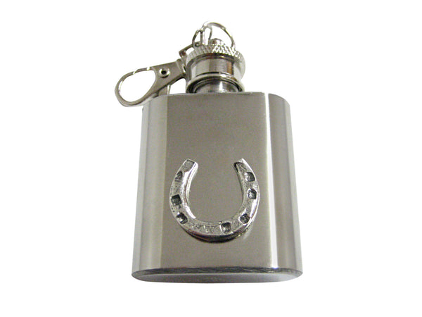 Silver Toned Textured Horse Shoe 1 Oz. Stainless Steel Key Chain Flask