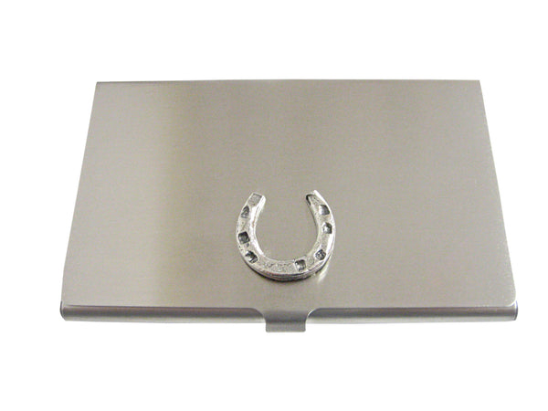 Silver Toned Textured Horse Shoe Business Card Holder