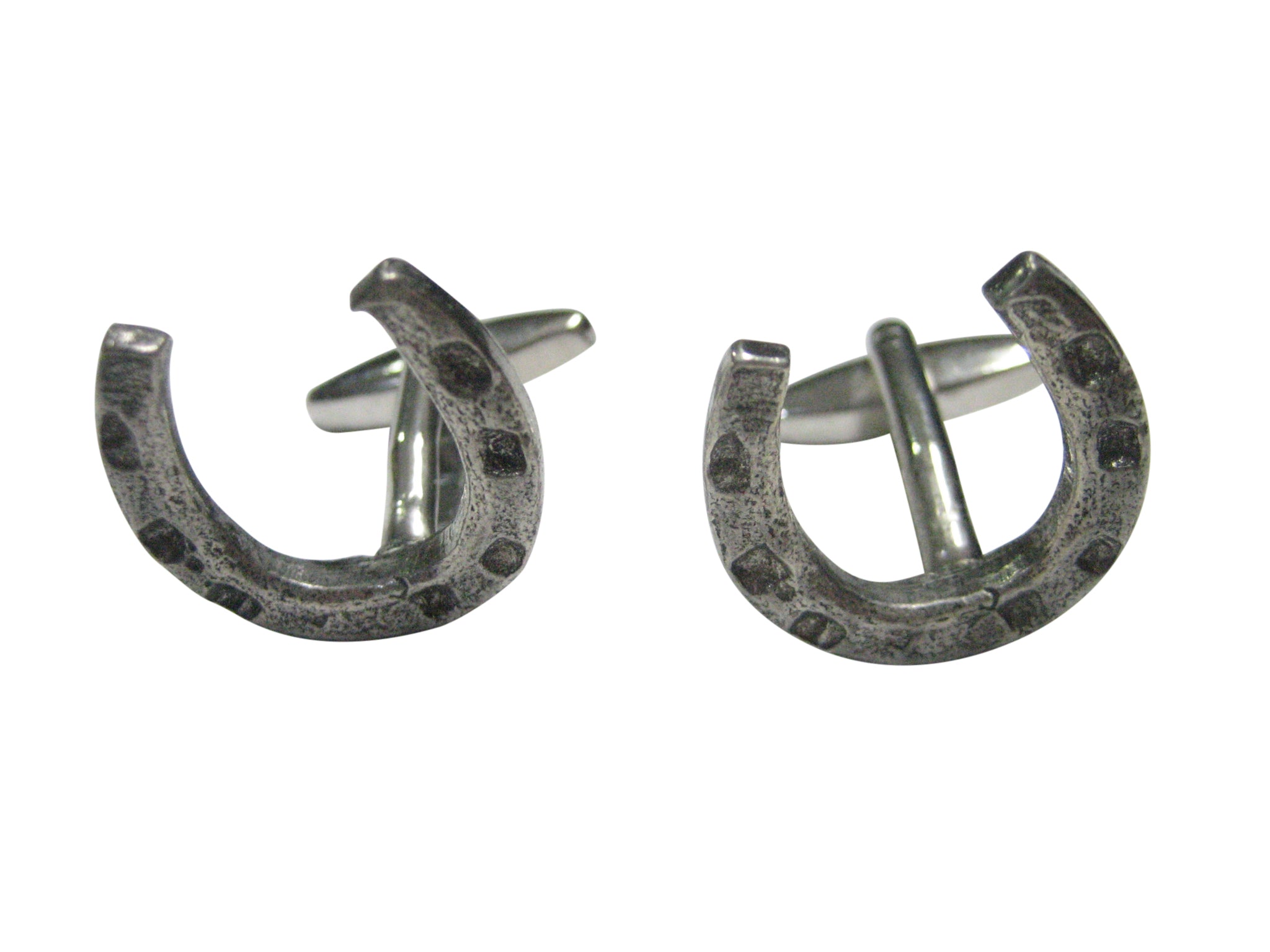 Silver Toned Textured Horse Shoe Cufflinks