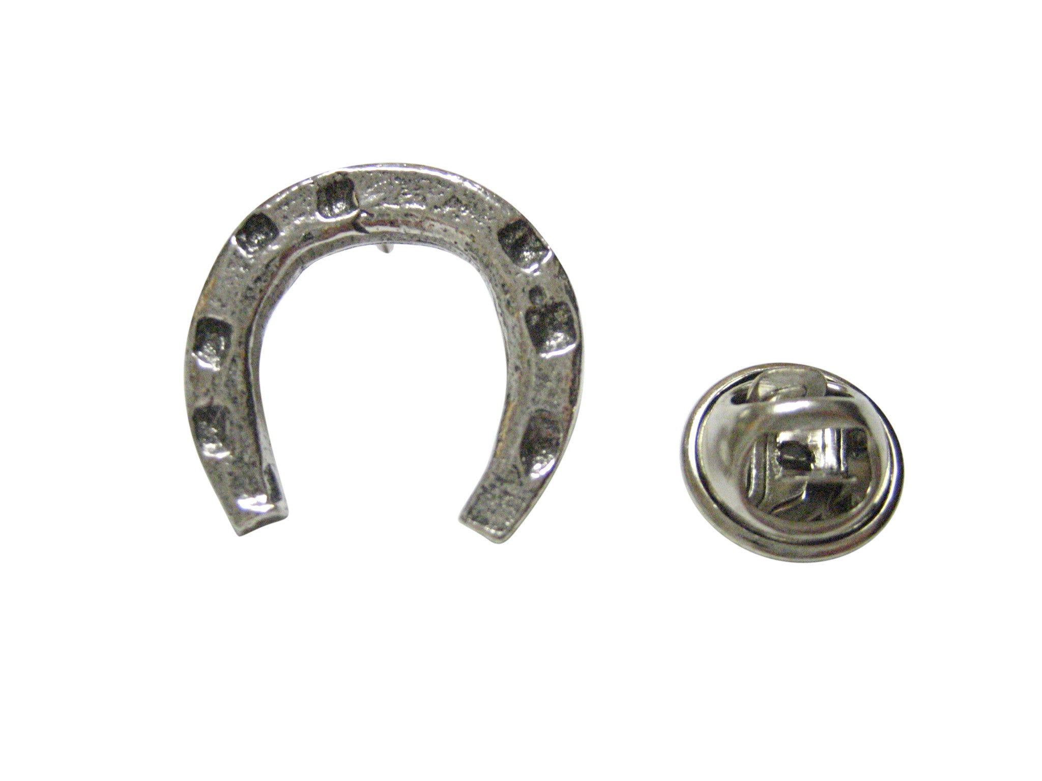 Silver Toned Textured Horse Shoe Lapel Pin