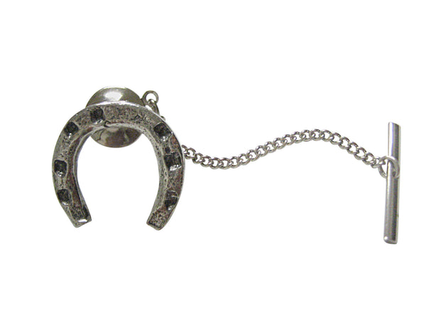Silver Toned Textured Horse Shoe Tie Tack