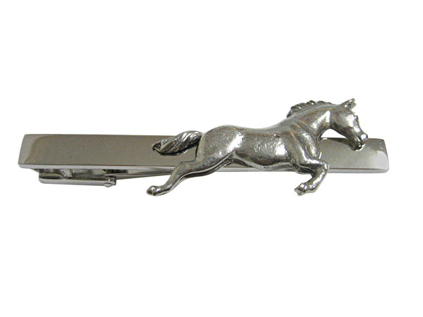 Silver Toned Textured Horse Square Tie Clip