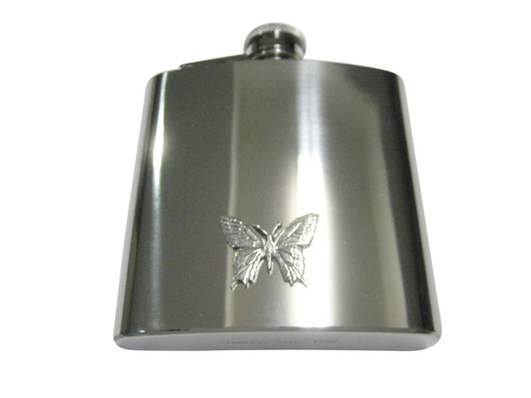 Silver Toned Textured Large Butterfly 6oz Flask