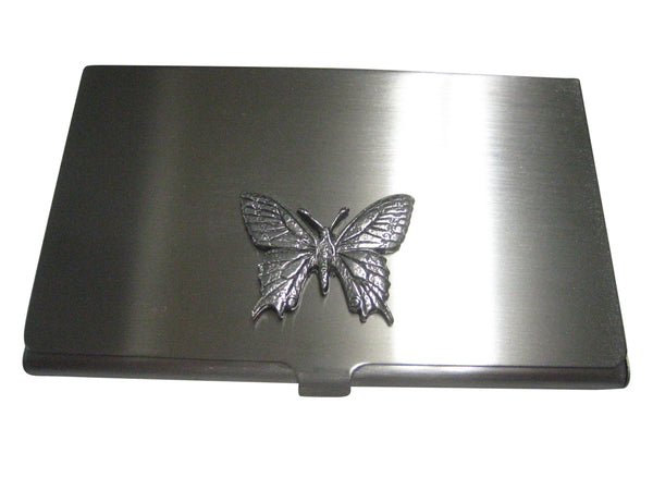 Silver Toned Textured Large Butterfly Business Card Holder