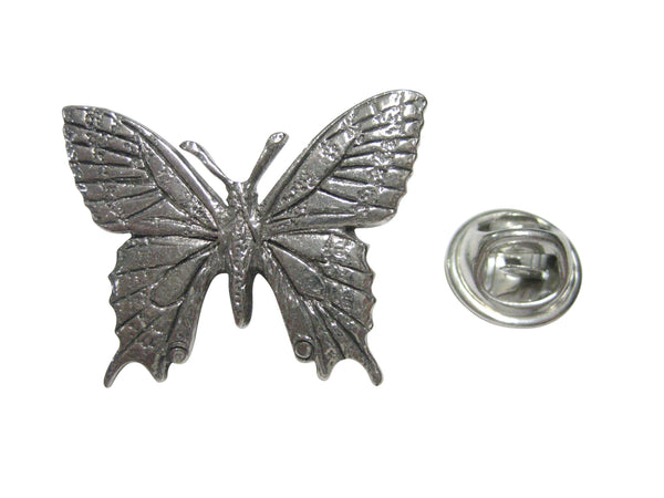 Silver Toned Textured Large Butterfly Lapel Pin