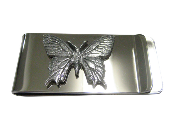 Silver Toned Textured Large Butterfly Money Clip
