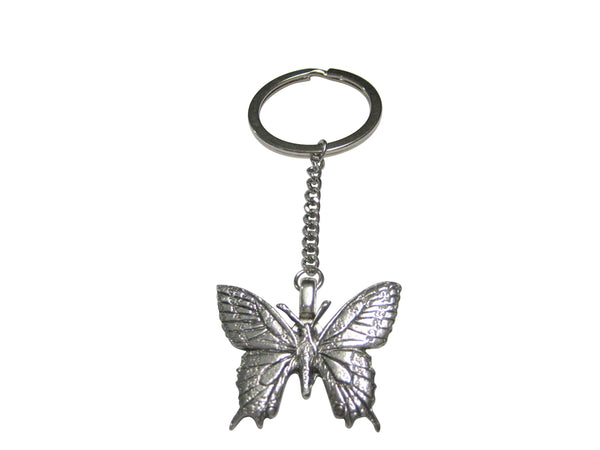 Silver Toned Textured Large Butterfly Pendant Keychain