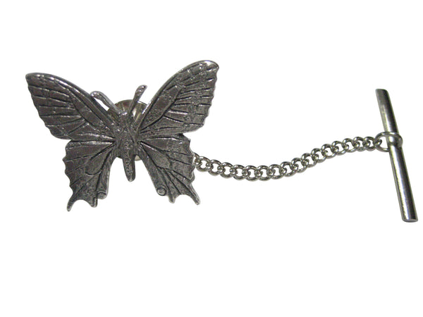 Silver Toned Textured Large Butterfly Tie Tack