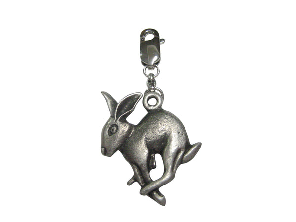 Silver Toned Textured Leaping Rabbit Hare Pendant Zipper Pull Charm