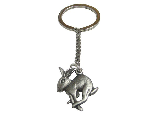 Silver Toned Textured Leaping Rabbit Pendant Keychain