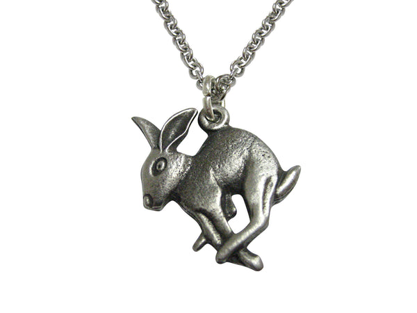 Silver Toned Textured Leaping Rabbit Pendant Necklace