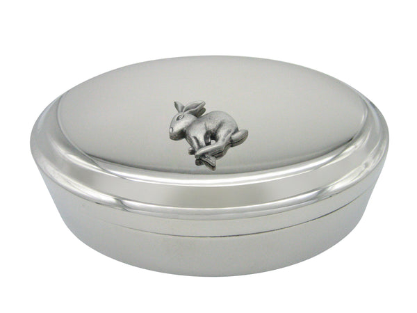 Silver Toned Textured Leaping Rabbit Pendant Oval Trinket Jewelry Box