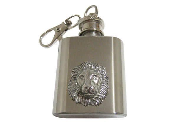 Silver Toned Textured Lion Head 1 Oz. Stainless Steel Key Chain Flask