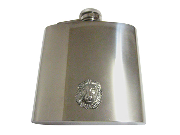 Silver Toned Textured Lion Head 6 Oz. Stainless Steel Flask