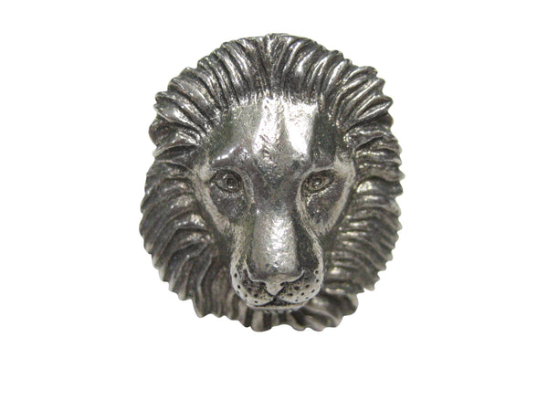 Silver Toned Textured Lion Head Adjustable Size Fashion Ring