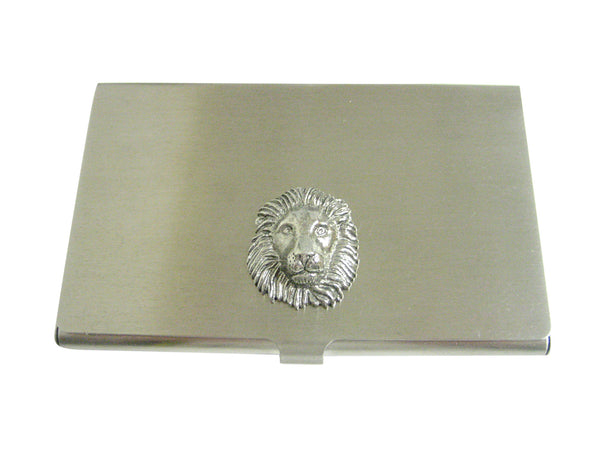 Silver Toned Textured Lion Head Business Card Holder