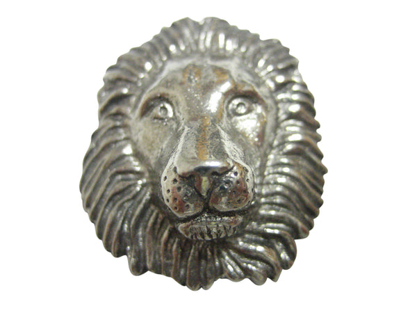 Silver Toned Textured Lion Head Magnet