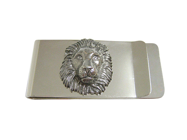 Silver Toned Textured Lion Head Money Clip