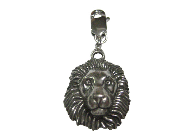 Silver Toned Textured Lion Head Pendant Zipper Pull Charm