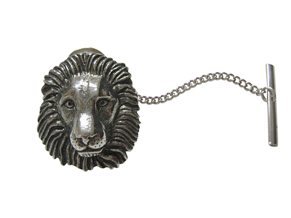 Silver Toned Textured Lion Head Tie Tack