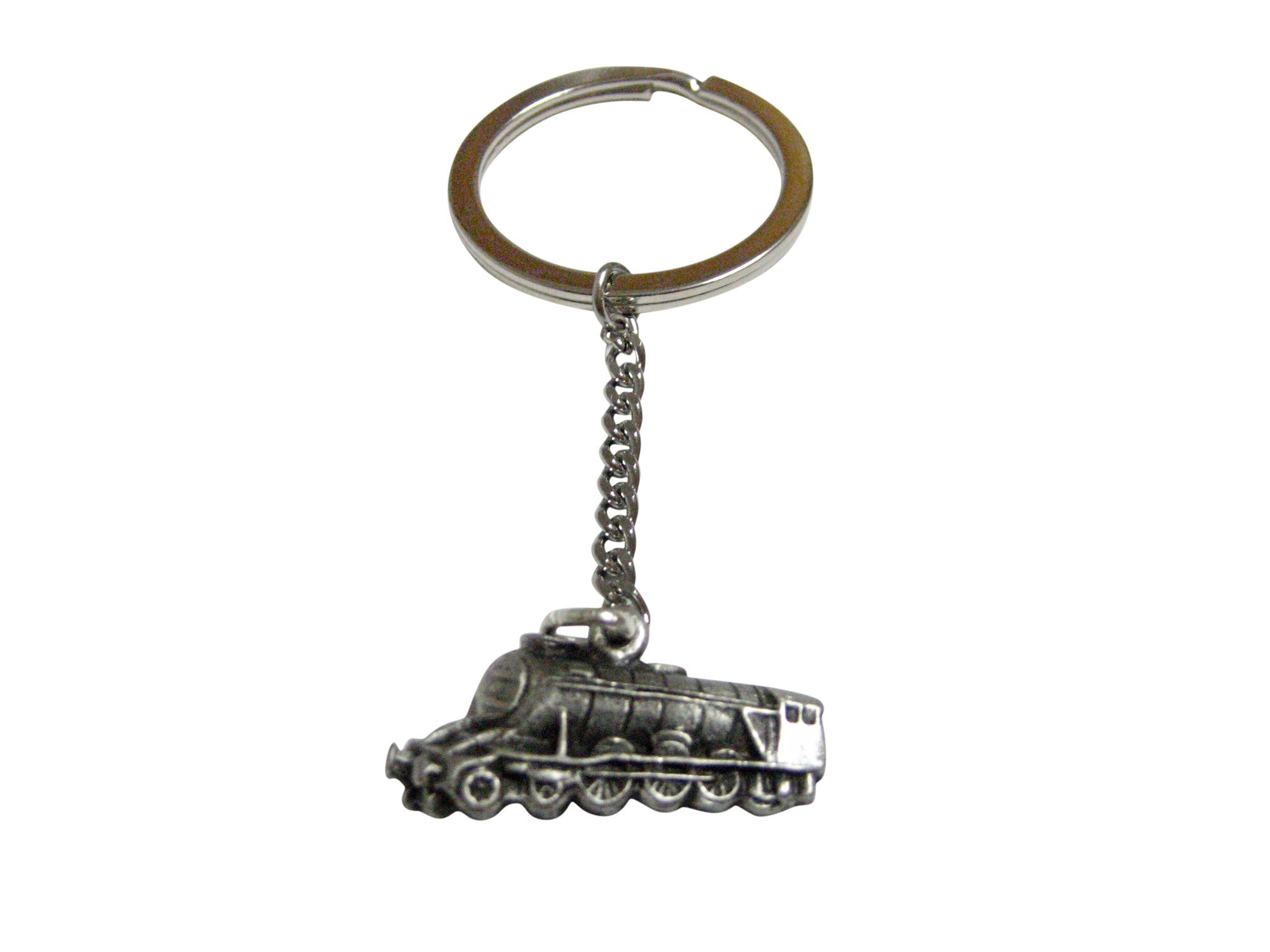 Silver Toned Textured Locomotive Train Pendant Keychain