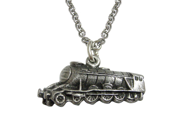 Silver Toned Textured Locomotive Train Pendant Necklace