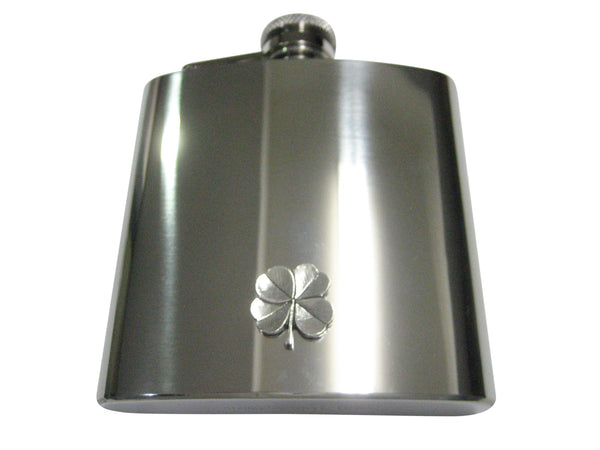 Silver Toned Textured Lucky Four Leaf Clover 6oz Flask