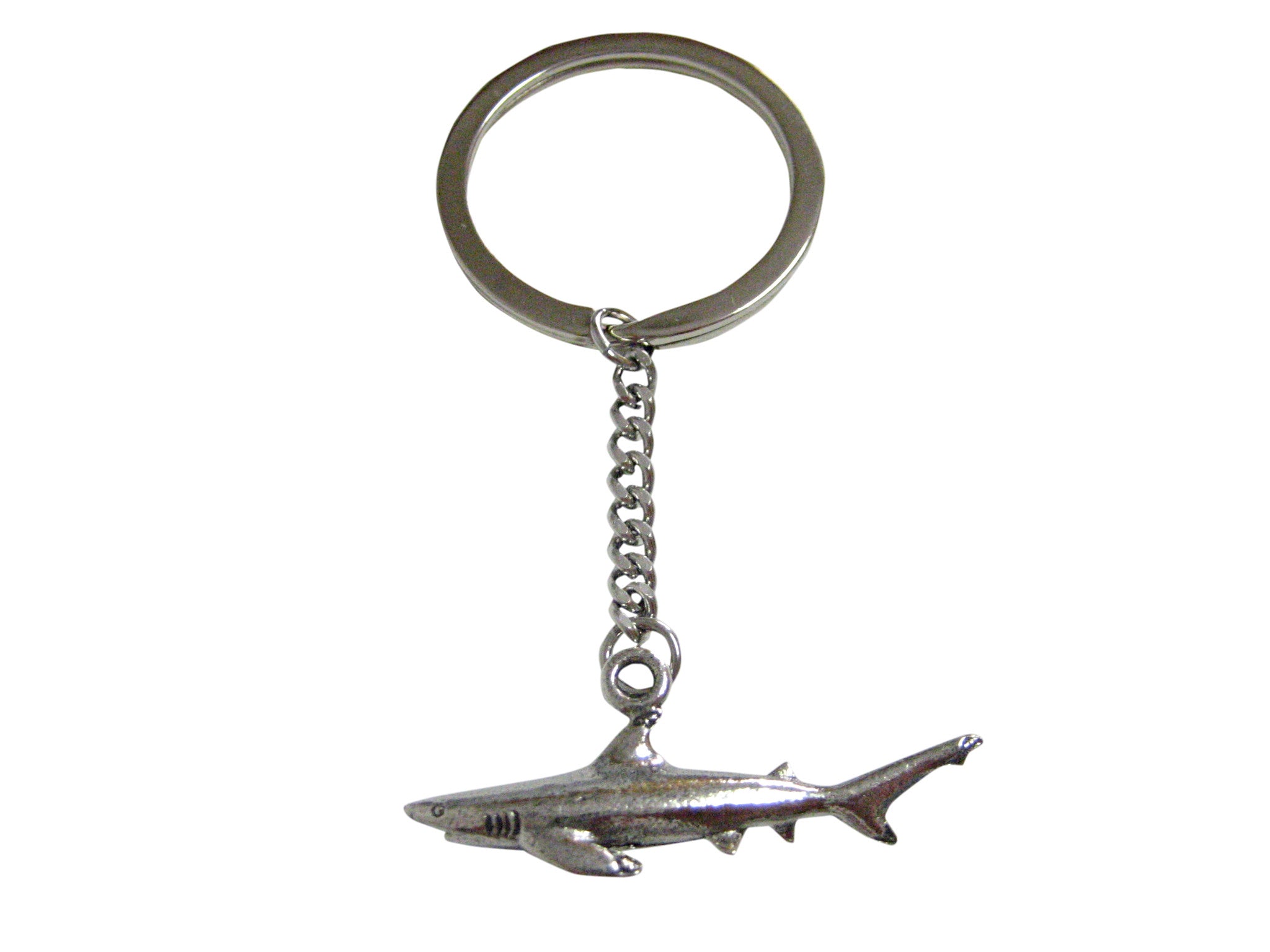 Silver Toned Textured Mako Shark Pendant Keychain