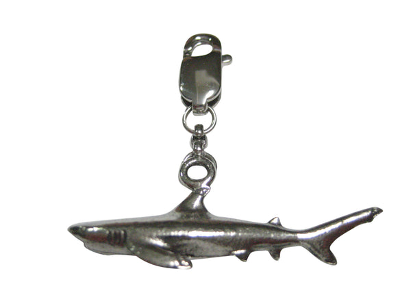 Silver Toned Textured Mako Shark Pendant Zipper Pull Charm