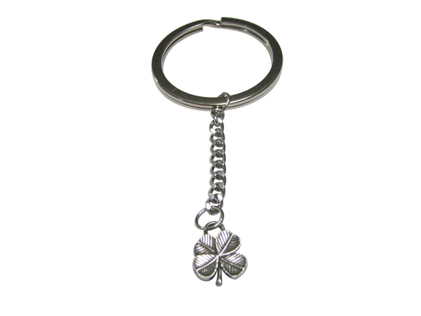 Silver Toned Textured Miniature 4 Leaf Clover Keychain