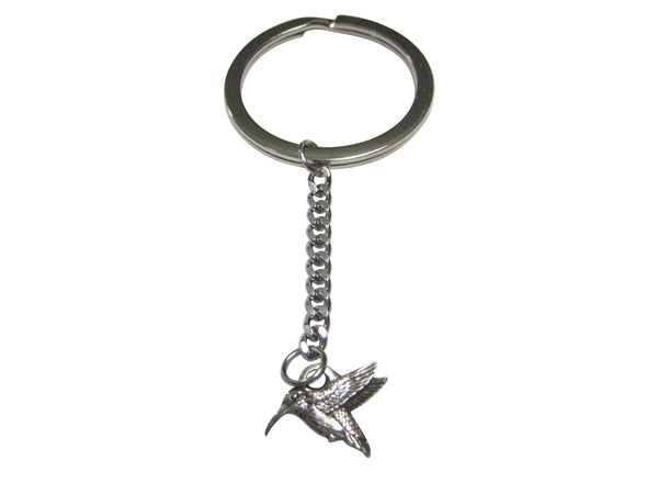 Silver Toned Textured Miniature Hummingbird Pendant Keychain
