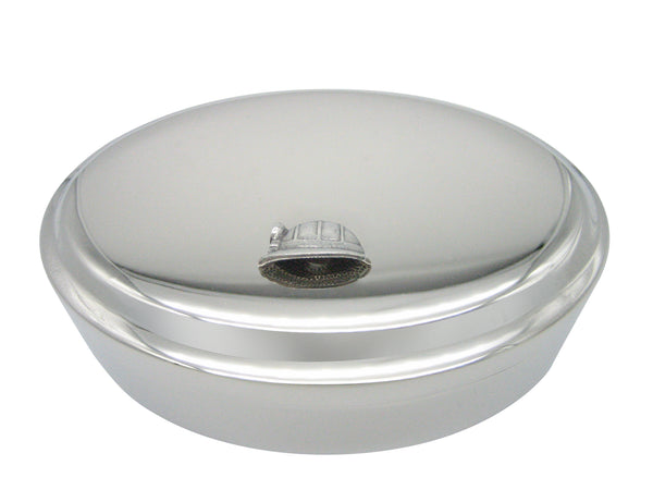 Silver Toned Textured Mining Helmet Oval Trinket Jewelry Box