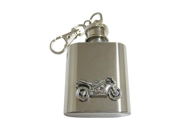 Silver Toned Textured Modern Motorcycle 1 Oz. Stainless Steel Key Chain Flask