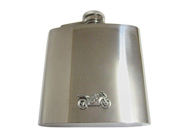 Silver Toned Textured Modern Motorcycle 6 Oz. Stainless Steel Flask