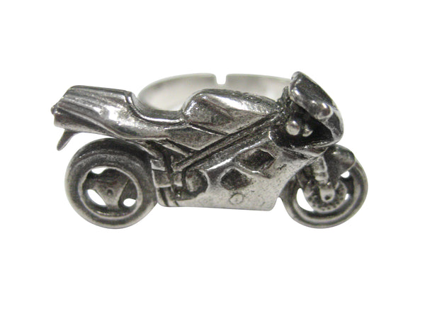 Silver Toned Textured Modern Motorcycle Adjustable Size Fashion Ring