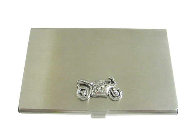 Silver Toned Textured Modern Motorcycle Business Card Holder
