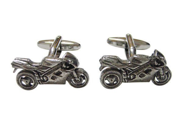Silver Toned Textured Modern Motorcycle Cufflinks
