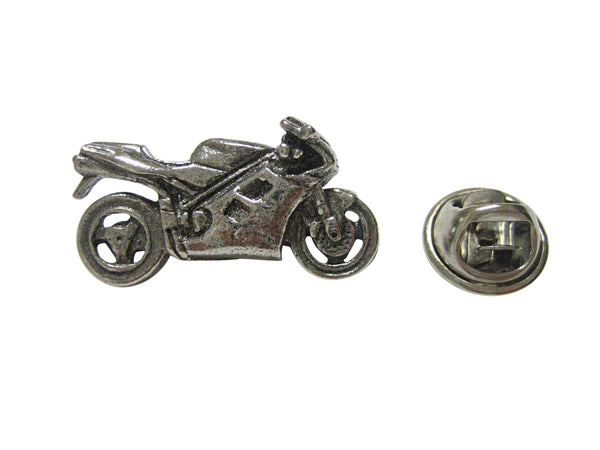 Silver Toned Textured Modern Motorcycle Lapel Pin