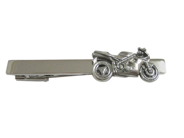 Silver Toned Textured Modern Motorcycle Square Tie Clip
