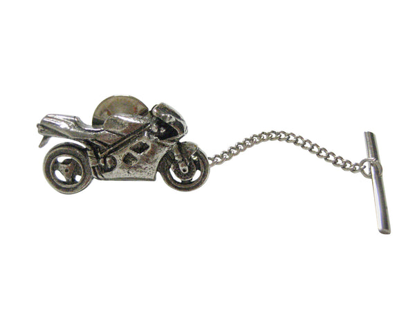 Silver Toned Textured Modern Motorcycle Tie Tack