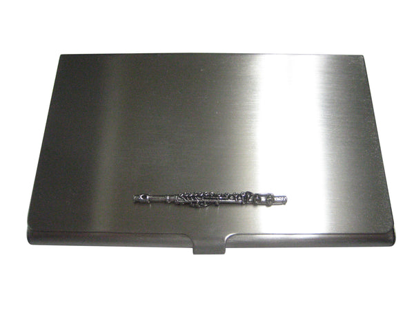 Silver Toned Textured Musical Flute Business Card Holder