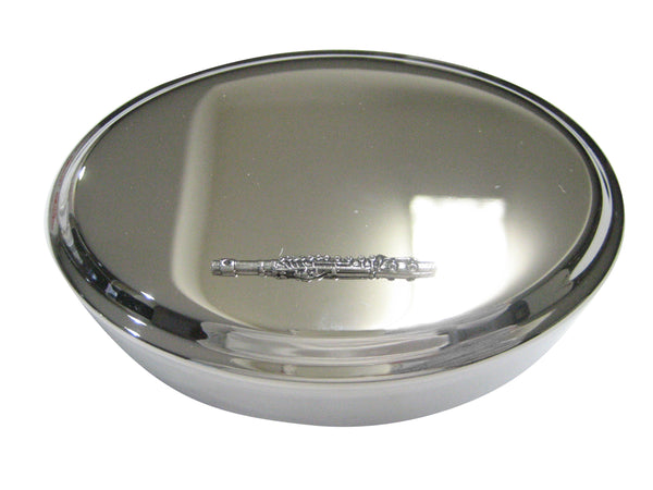 Silver Toned Textured Musical Flute Oval Trinket Jewelry Box