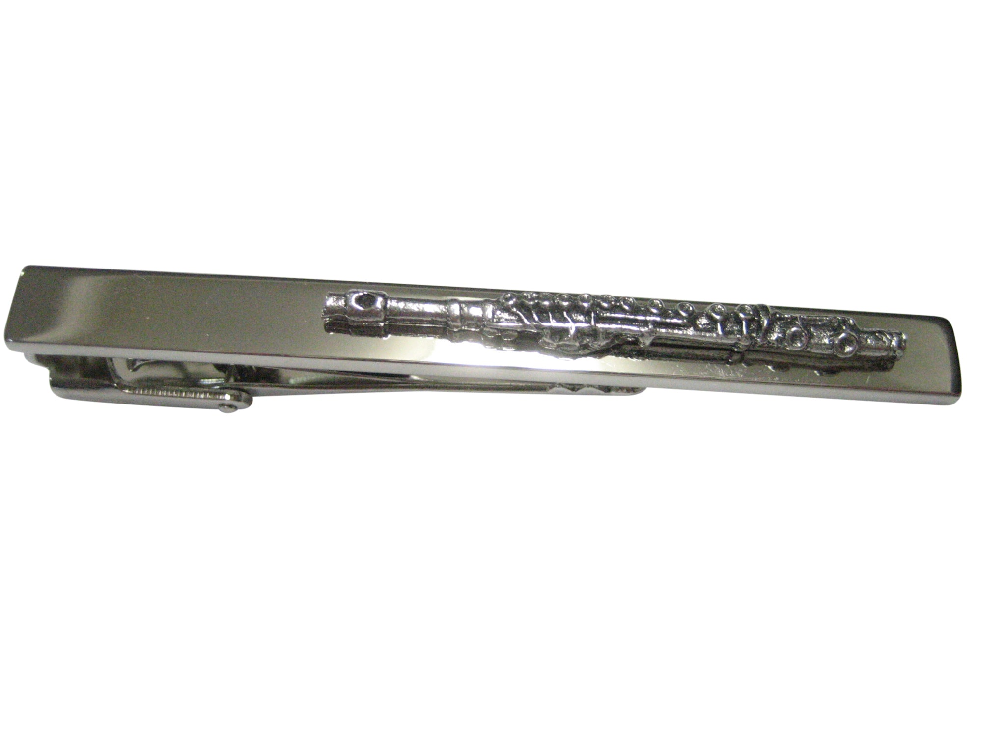 Silver Toned Textured Musical Flute Tie Clip