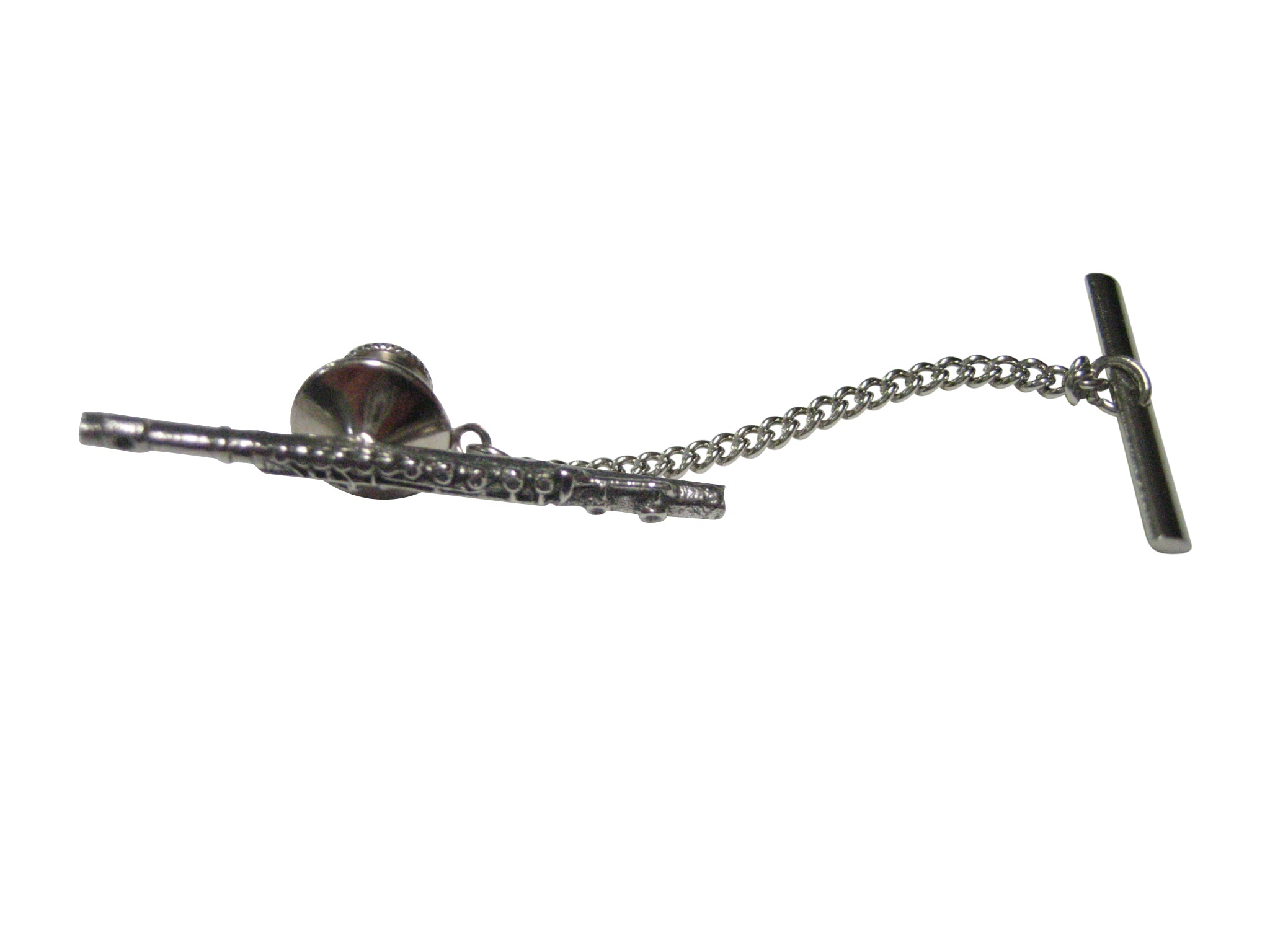 Silver Toned Textured Musical Flute Tie Tack